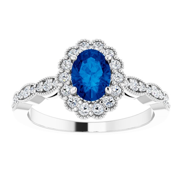 14K White Lab-Grown Blue Sapphire & 3/8 CTW Natural Diamond Ring